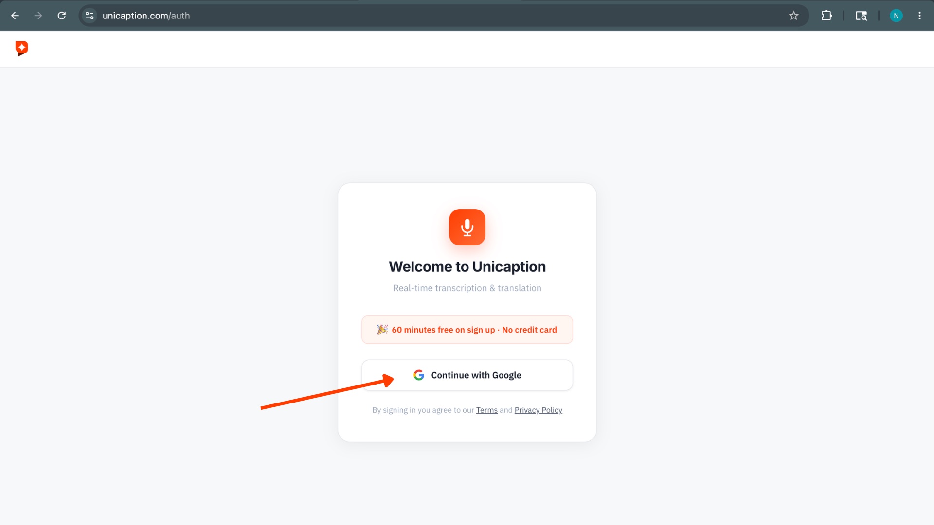 Unicaption sign-in with Continue with Google